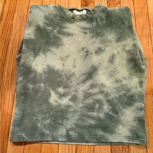 Olive Tie-Dye Cotton Muscle Shirt Sleeve Sweatshirt Tee Shoulder pads Size S